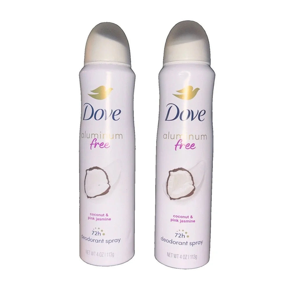 2PK Dove 0% Aluminum Deodorant Spray ~ Coconut & Pink Jasmine ~ 4 OZ EACH ~
